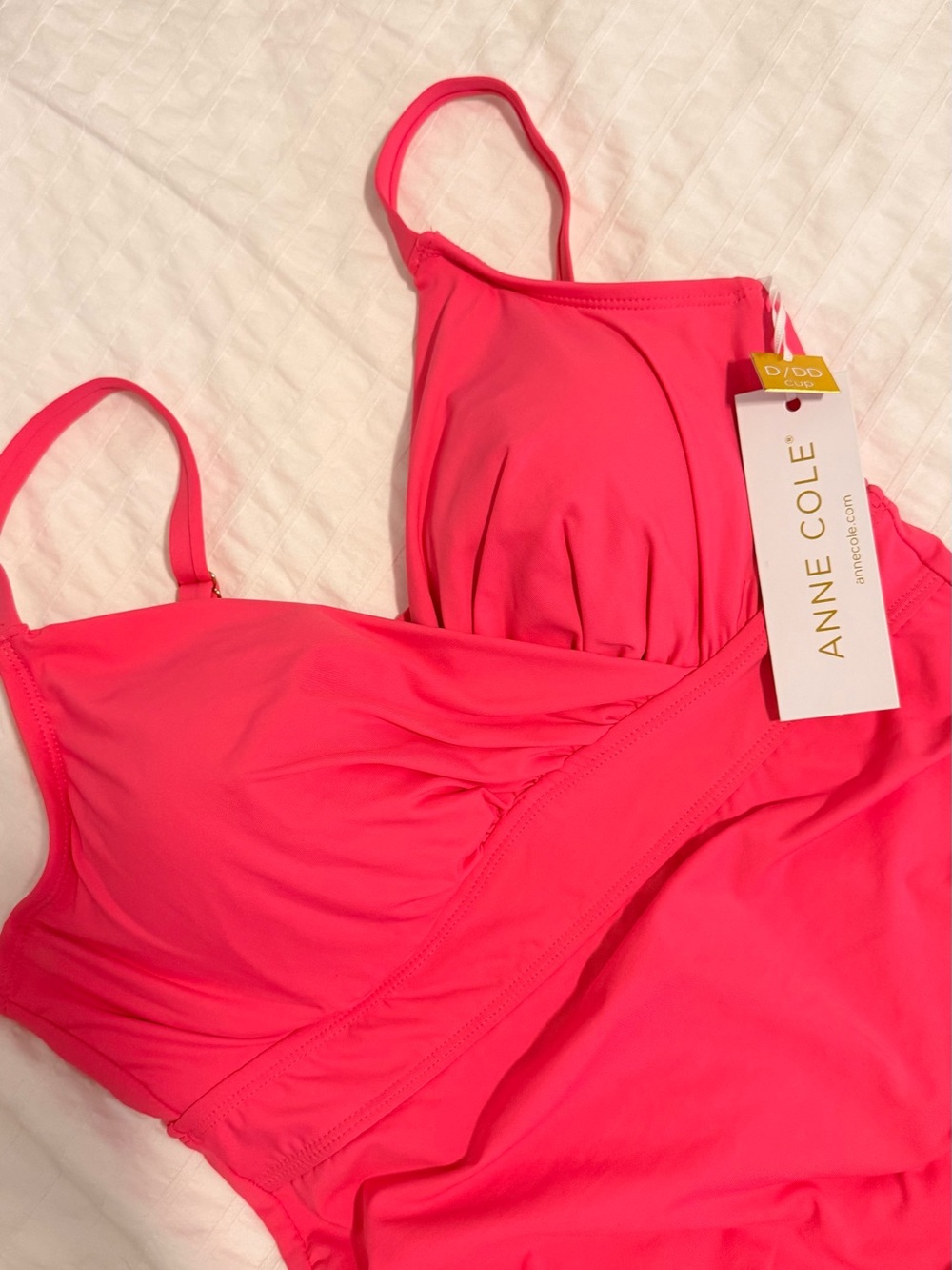 NWT Anne Cole Neon Pink Underwire Tankini Swim Top 34DD 36D - Picture 3 of 3